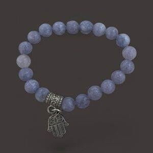 Sky Blue Jade Gemstone Bracelet with Silver Charm